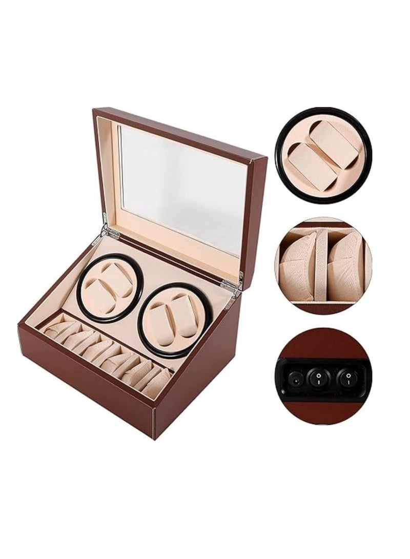 Watch Display Box, Automatic Rotating 4+6 Watch Storage Case, Mechanical Watch Display and Collector, Suit for Home Display and Shopping Mall Exhibition (Brown)