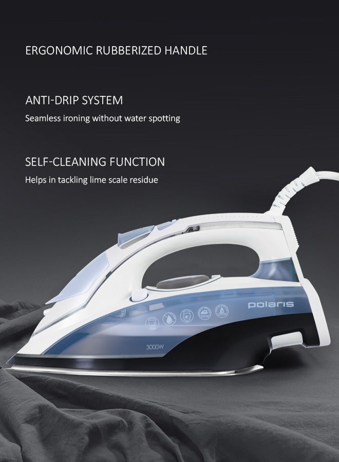 Steam Iron 3050W, Durable anodized outsole PRO 7 ANODIZED, Auto Shutoff, 50g/min Steam Output, 260g/min Steam Boost, 2 Years Warranty