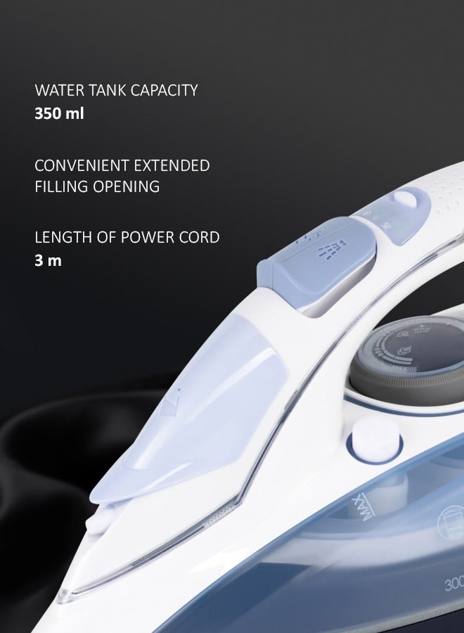 Steam Iron 3050W, Durable anodized outsole PRO 7 ANODIZED, Auto Shutoff, 50g/min Steam Output, 260g/min Steam Boost, 2 Years Warranty