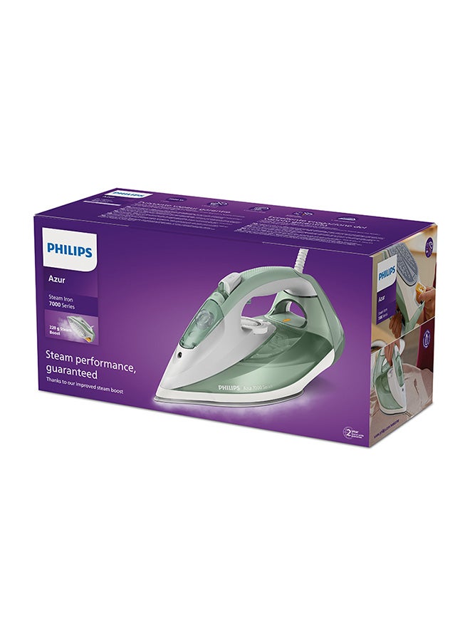 Steam Iron 7000 Series - 45g/min Continuous Steam, 220g Steam Boost, SteamGlide Plus Soleplate, 300 ml 2600 W DST7012/76 Desert Green/Grey