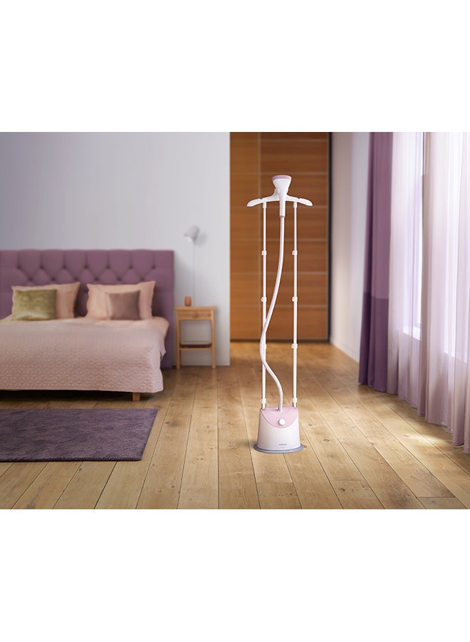 Stand Steamer - 35g/min Continuous Steam, 2 Steam Settings, Garment Hanger, Adjustable Height, 1.4 L 1800 W GC485/46 White/Pink