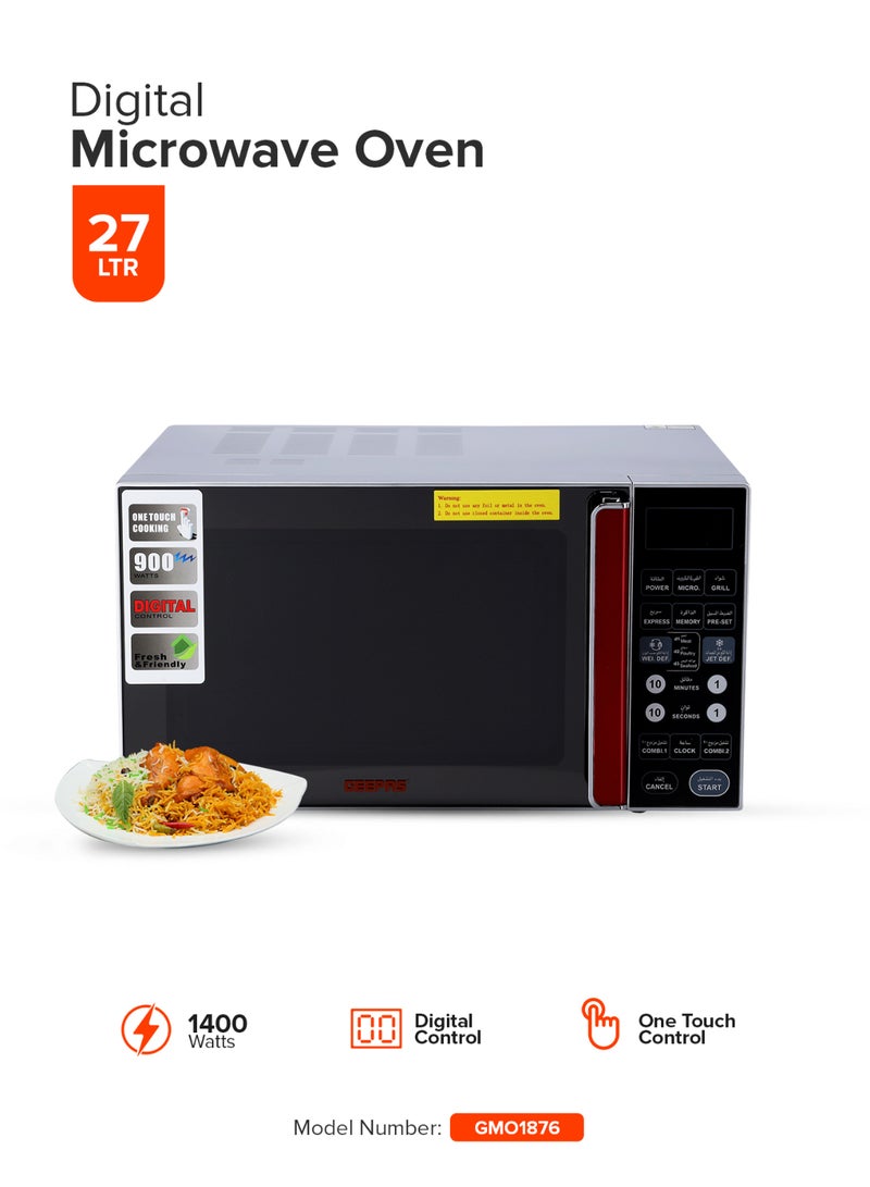 Digital Microwave Oven - Microwave Oven with Multiple Cooking Menus |Reheating & Defrost Function |Child Lock |Digital Controls 27 L 900 W GMO1876 Silver
