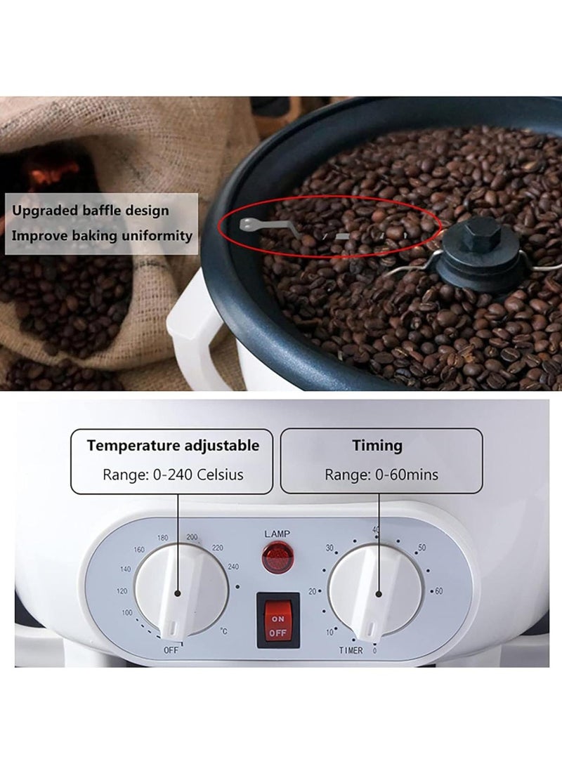 Coffee Roaster Electric Coffee Bean Roaster Machine Black, Coffee Roaster Stainless Steel with Thermostat Timer 800W