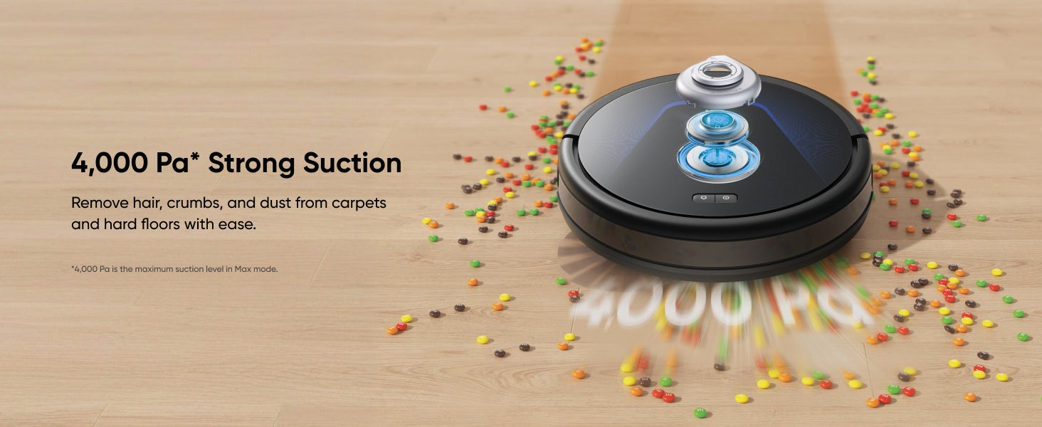 G50 Robot Vacuum With 4,000 Pa Powerful Suction, Dynamic Navigation And Pro Detangle Comb Roller Brush For Hair Cleaning, Mop Pad For Light Surface Cleaning, Perfect For Hard Floor, Pet Hair, Carpet 40 W T2212 Black