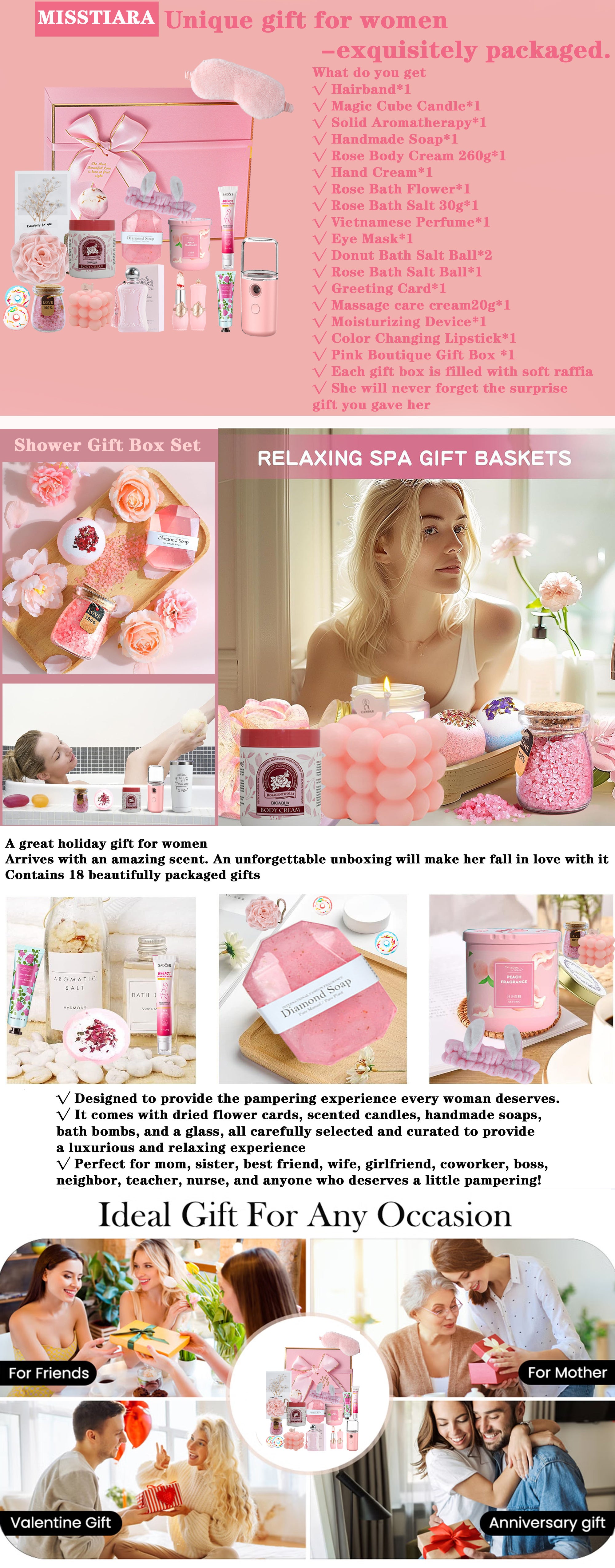 Gifts Basket for Women - Birthday Gift Box Set Contains 18 Items Inspirational Gift,Relaxing Spa Care Package for Women Friendship,Friend Gifts for Women