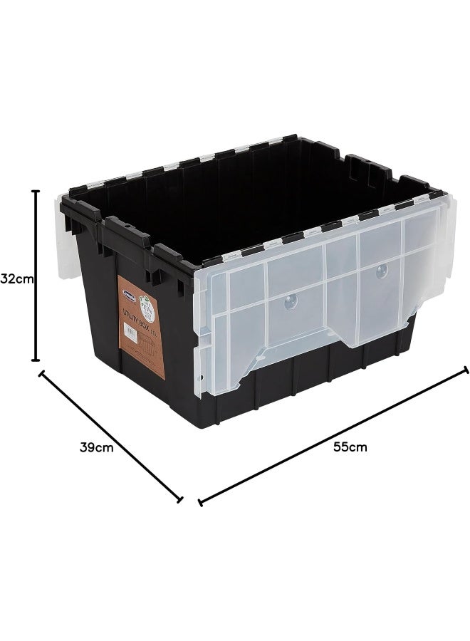 55L Utility Storage Plastic Box Black 55 x  39 x 32 cm Grey