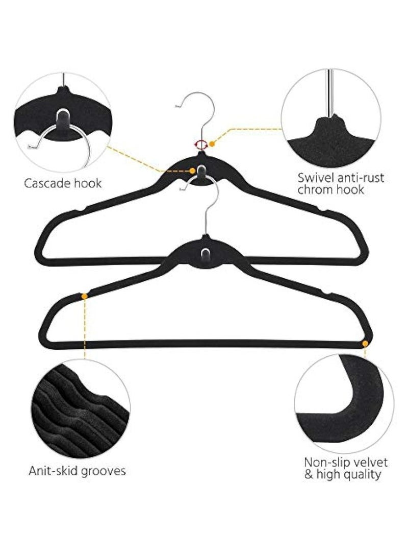 100 Packs Slim, Velvet, Non-Slip Suit Clothes Hangers,Flocked Clothes Hanger, Plastic Non-Slip Clothes Hanger, Velvet Heart Clothes Hanger, Black