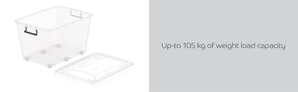 82L Clear Plastic Storage Box With Wheels & Lockable Lid (Off White) 68 x 49 x 41cm Off White 68 x 49 x 41cm