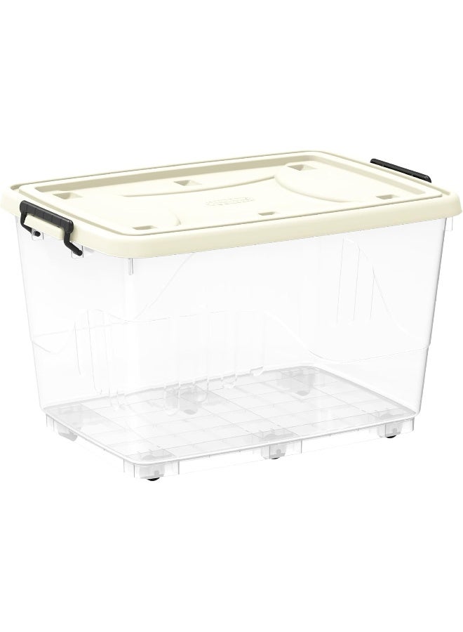132L Clear Plastic Storage Box With Wheels & Lockable Lid (Off White) Off White 132.0Liters