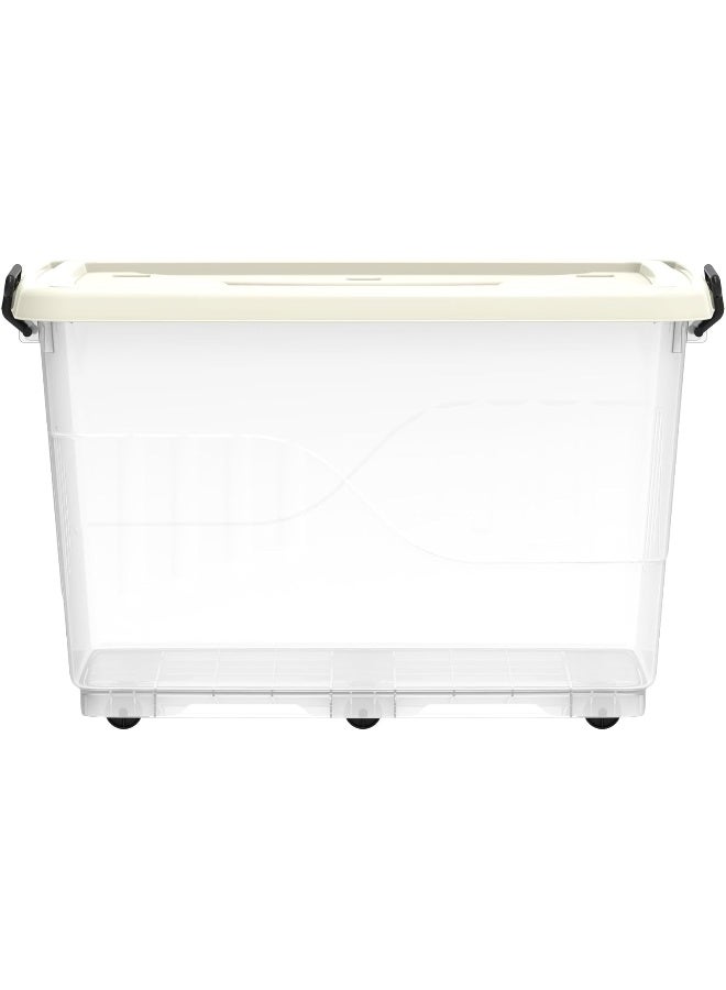 132L Clear Plastic Storage Box With Wheels & Lockable Lid (Off White) Off White 132.0Liters