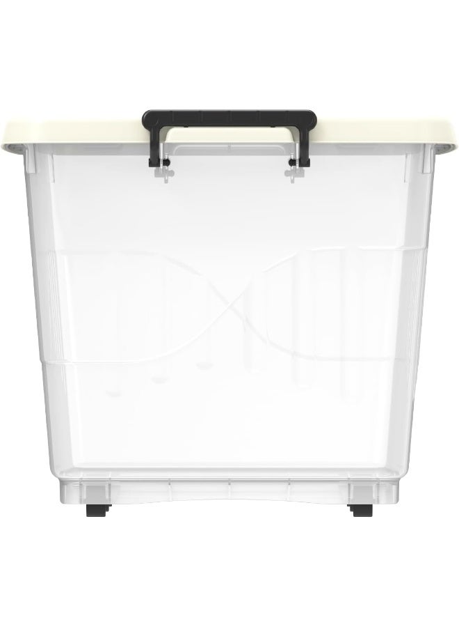 132L Clear Plastic Storage Box With Wheels & Lockable Lid (Off White) Off White 132.0Liters