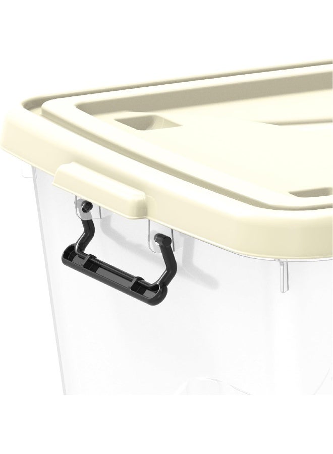 132L Clear Plastic Storage Box With Wheels & Lockable Lid (Off White) Off White 132.0Liters