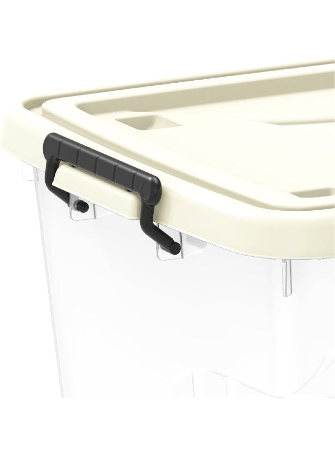 132L Clear Plastic Storage Box With Wheels & Lockable Lid (Off White) Off White 132.0Liters
