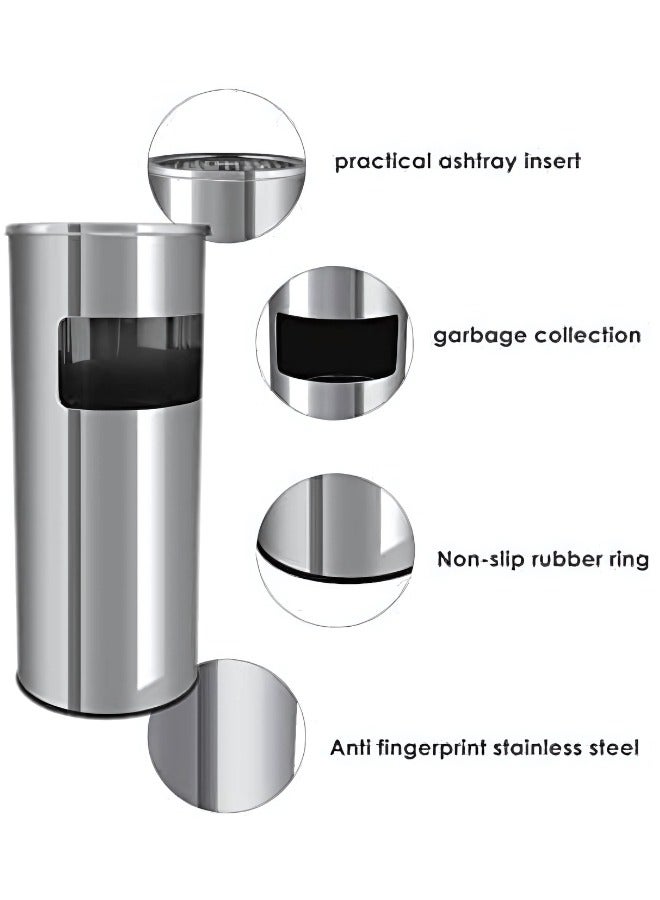 Outdoor Dustbins Free-Standing Stainless Steel Outdoor Rubbish Bin, 2-in-1 Metal Rubbish Bin Stand Trash Can for Parks, Gardens, and Public Spaces