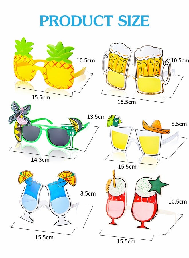 Luau Party Sunglasses - 6 Pairs Funny Hawaiian Glasses, Tropical Fancy Dress Props, Beach Themed Party Supplies Decoration,Party Dress Accessories