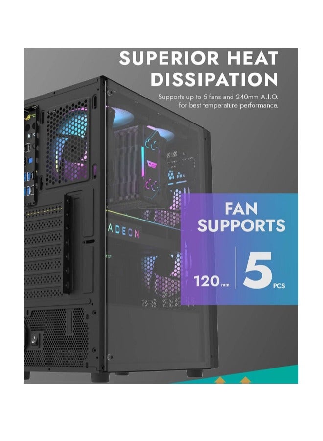 Darkflash A290  ATX / M-ATX/ ITX Gaming PC Case With Pre-Installed 3 ARGB Fan, USB 3.0 For High-Speed Data Transmission, Tempered Glass Side Panel | Industrial Style Front Panel Computer Case