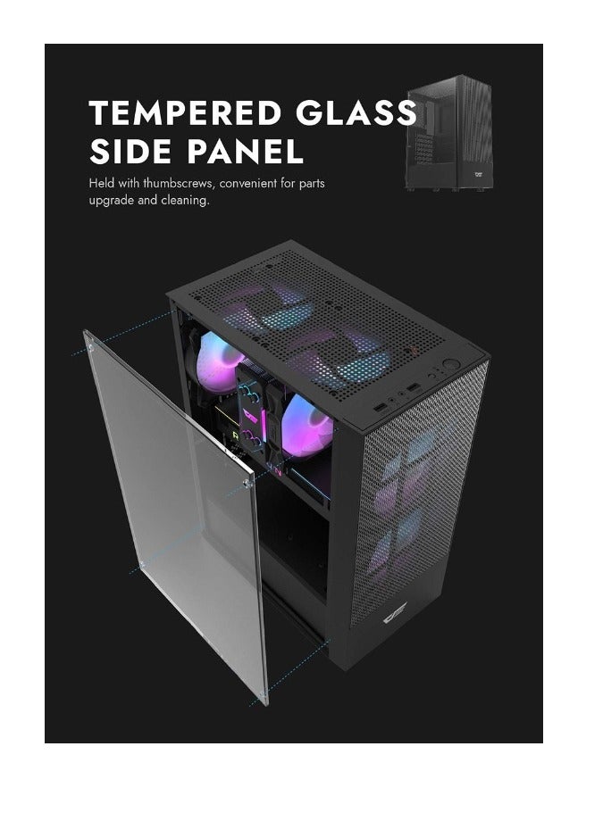 Darkflash A290  ATX / M-ATX/ ITX Gaming PC Case With Pre-Installed 3 ARGB Fan, USB 3.0 For High-Speed Data Transmission, Tempered Glass Side Panel | Industrial Style Front Panel Computer Case