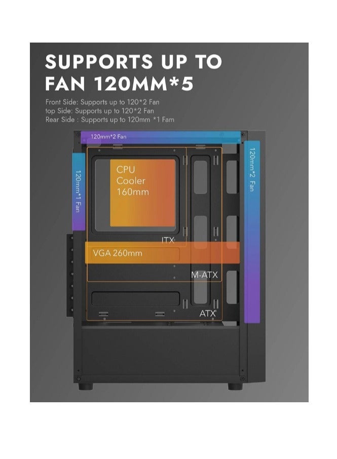 Darkflash A290  ATX / M-ATX/ ITX Gaming PC Case With Pre-Installed 3 ARGB Fan, USB 3.0 For High-Speed Data Transmission, Tempered Glass Side Panel | Industrial Style Front Panel Computer Case
