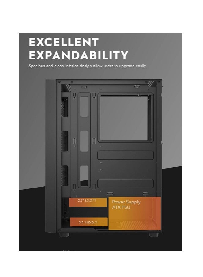 Darkflash A290  ATX / M-ATX/ ITX Gaming PC Case With Pre-Installed 3 ARGB Fan, USB 3.0 For High-Speed Data Transmission, Tempered Glass Side Panel | Industrial Style Front Panel Computer Case