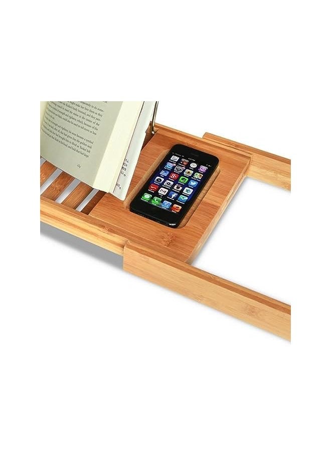 Touch Bathtub Tray Bamboo Bathtub Stand Holder Adjustable Bath Tray With Extendable Luxury Book Rest, Device Tablet, Kindle, Ipad, Smart Phone Tray For A Home Spa Experience, Yellow