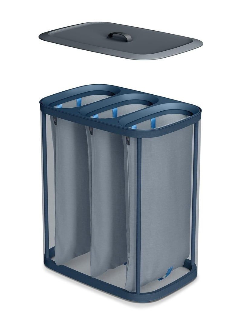 Tota Trio 90litre Laundry Separation Basket with lid, 3 Removable Washing Bags with Handles  Black