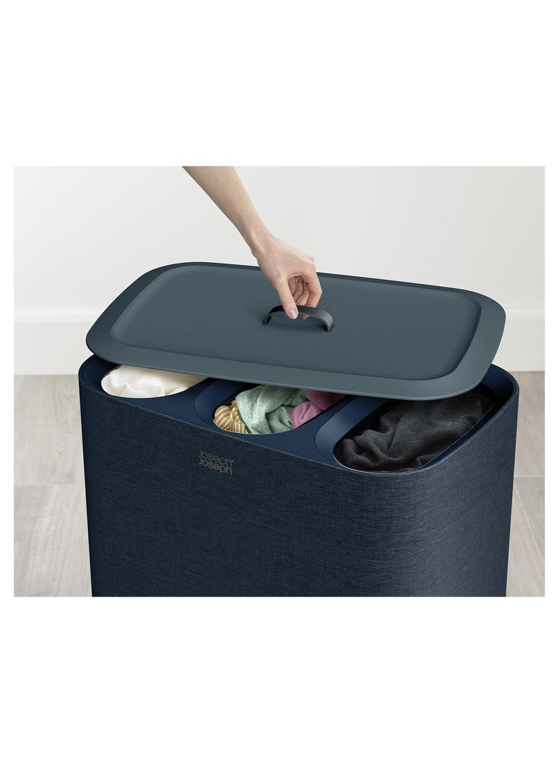 Tota Trio 90litre Laundry Separation Basket with lid, 3 Removable Washing Bags with Handles  Black