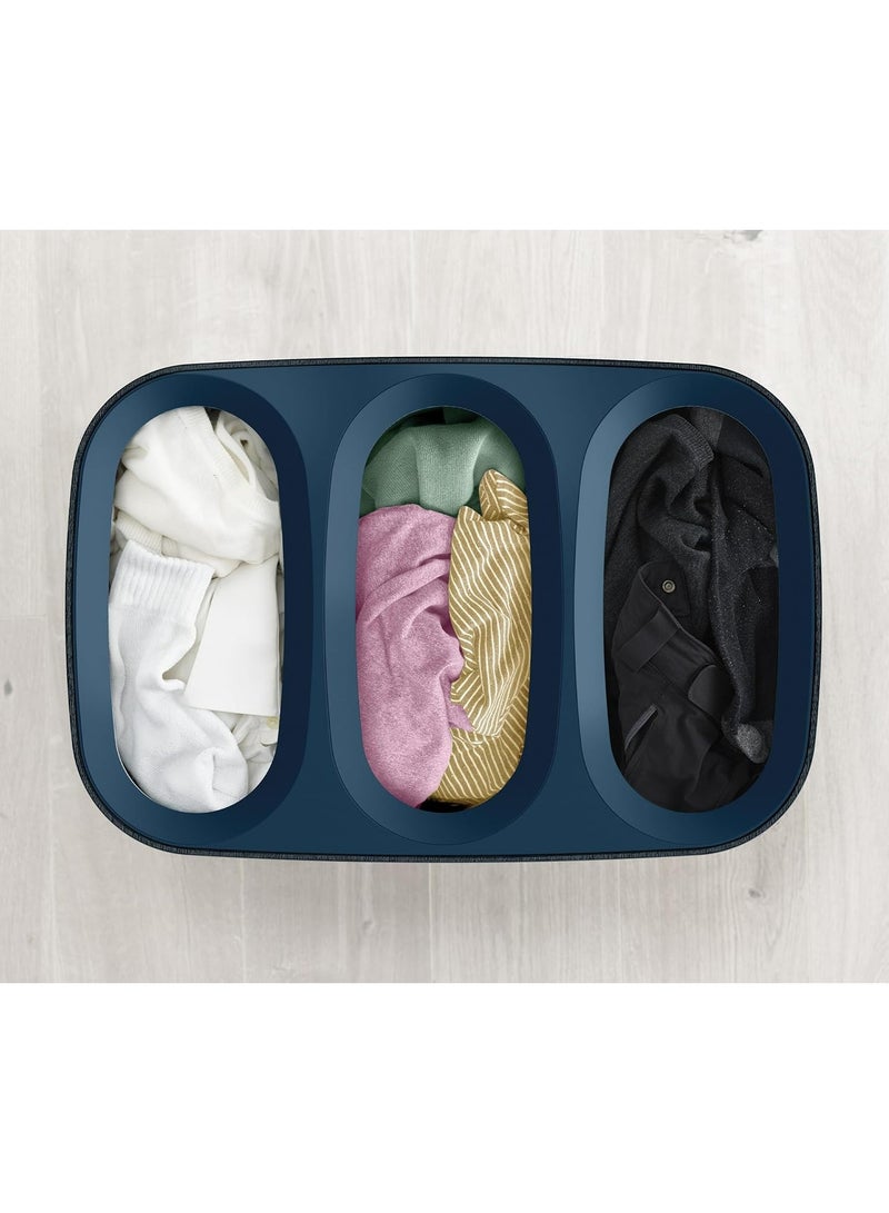 Tota Trio 90litre Laundry Separation Basket with lid, 3 Removable Washing Bags with Handles  Black