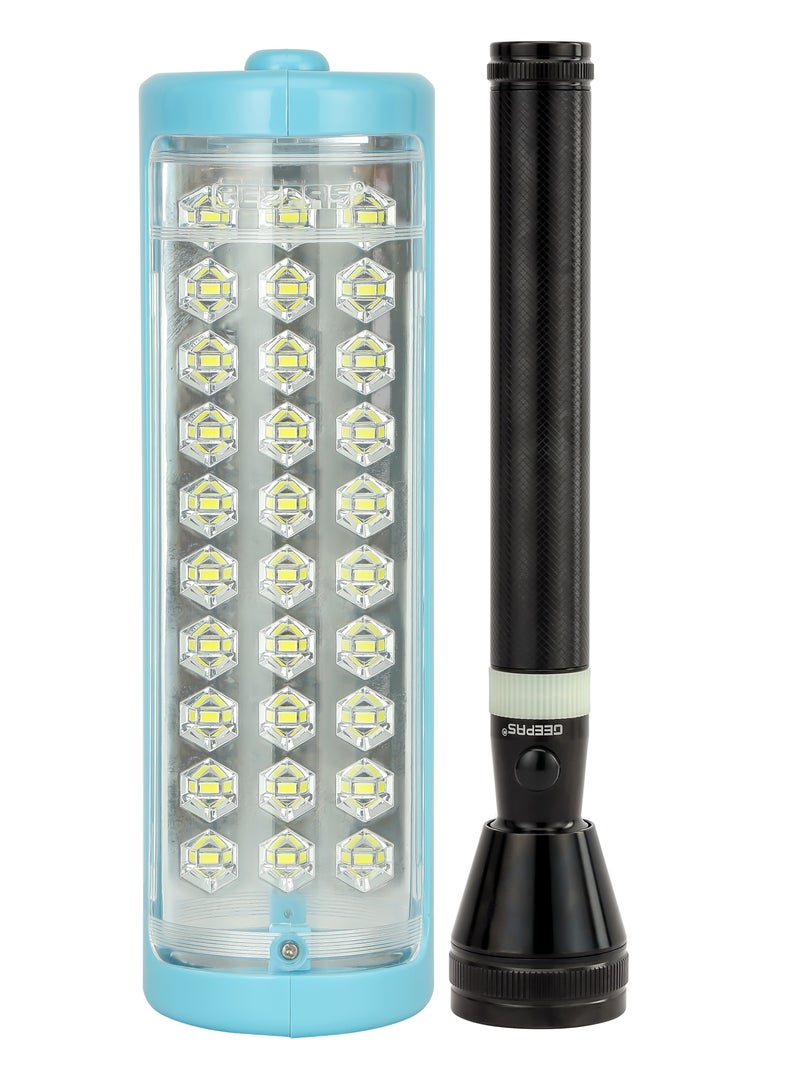 2-in-1 Combo Pack Rechargeable LED Lantern and Flashlight | Portable and Lightweight | Energy Efficient Design and Extended Battery Light | Aluminum Housing, Ni-Cd and Lead-Acid Battery Operated | 2 Years Warranty GEFL51029
