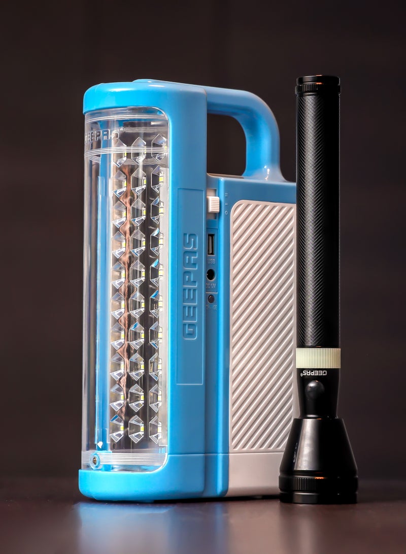 2-in-1 Combo Pack Rechargeable LED Lantern and Flashlight | Portable and Lightweight | Energy Efficient Design and Extended Battery Light | Aluminum Housing, Ni-Cd and Lead-Acid Battery Operated | 2 Years Warranty GEFL51029