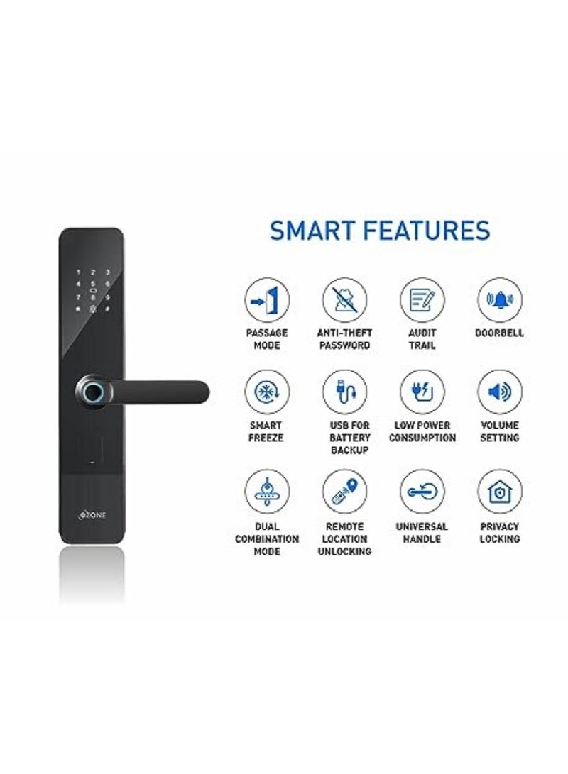 OZ-FDL-01 Life Nxt  Grey Smart Door Digital Lock with Doorbell  | Biometric Door Lock | Smart Lock | Fingerprint | Password | Mechanical Key| 5 Modes to operate | By Ozone India