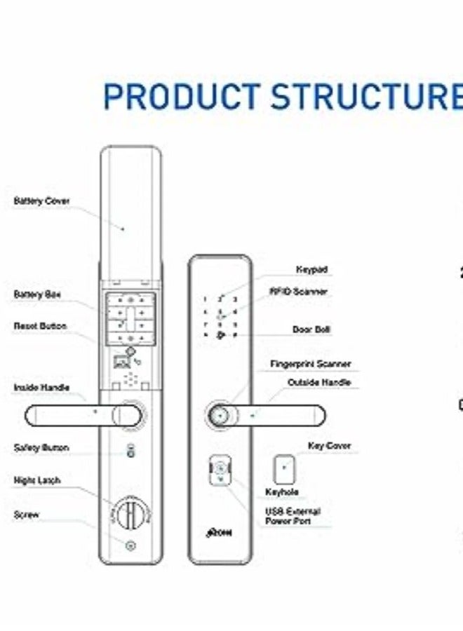 OZ-FDL-01 Life Nxt  Grey Smart Door Digital Lock with Doorbell  | Biometric Door Lock | Smart Lock | Fingerprint | Password | Mechanical Key| 5 Modes to operate | By Ozone India