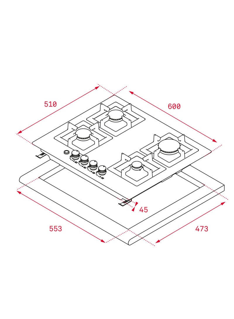 60cm Gas hob with 4 burners and Cast iron grids EFX 60.1 4G AI AL DR CI