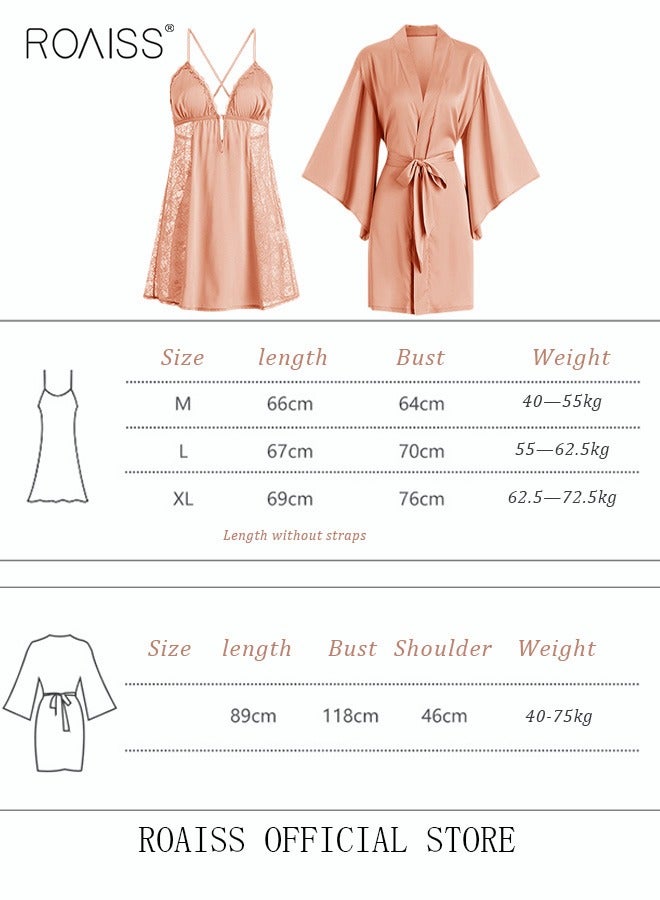 2 Piece Nightgown Set Women's Sweet Halter Nightdress Lingerie Sleepwear Home Dress Set Romantic Elegant Pajamas Ladies Spring Autumn Robe Loungewear