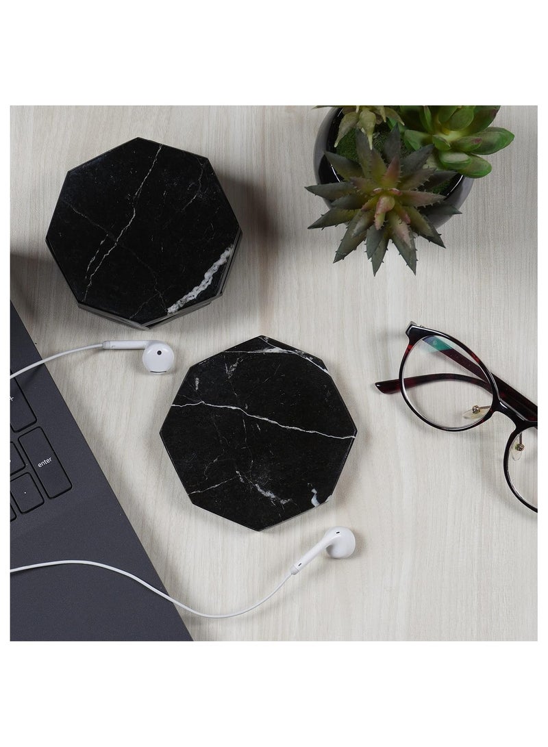 Coaster Set Of 6 Black Handmade Marble Coffee 3.5 Inches Star Coasters Plates For Mug Glass Drinks - Ideal For Car And Outdoor Pot Kitchen Cup Sets