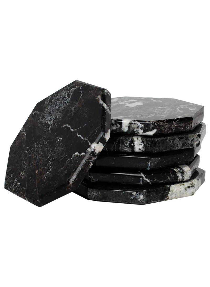 Coaster Set Of 6 Black Handmade Marble Coffee 3.5 Inches Star Coasters Plates For Mug Glass Drinks - Ideal For Car And Outdoor Pot Kitchen Cup Sets