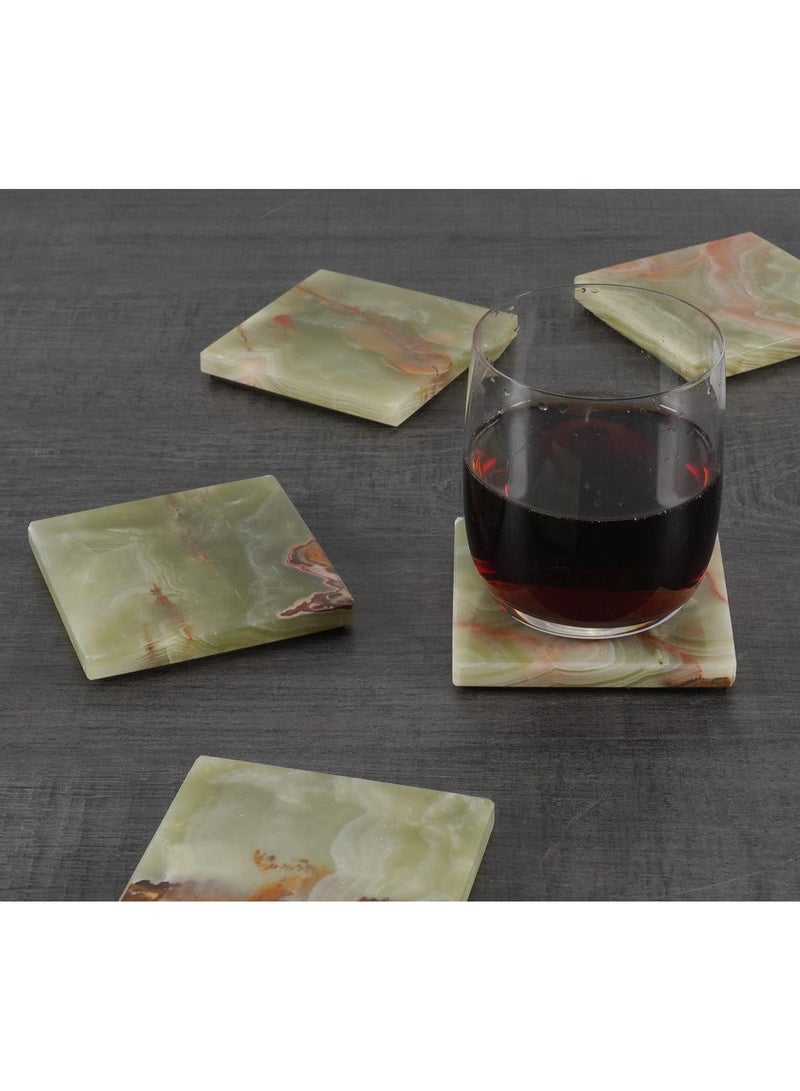 Coaster Set of 6 Green Handmade Marble 3.5 Inch Bar Drink Cup Pad, Coffee Mug Square Coasters Set for Kitchen - Ideal Pot Drinks Tea Absorbent Coaster Plates