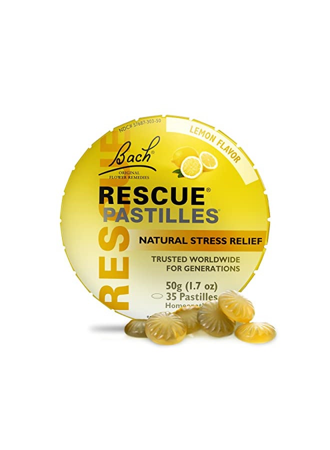 Bach RESCUE PASTILLES, Lemon Flavor, Natural Stress Relief Lozenges, Homeopathic Flower Essence, Vegetarian, Gluten & Sugar-Free, 35 Count