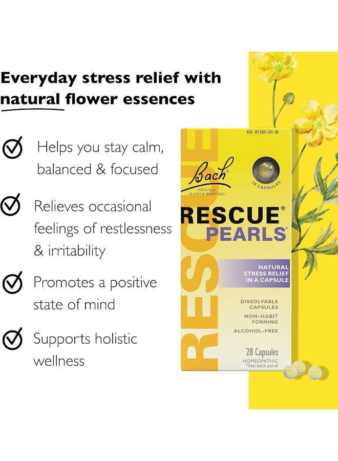 Bach RESCUE PEARLS, Natural Orange Vanilla Flavor, Natural Stress Relief, Homeopathic Flower Essence, Quick-Dissolve, Gluten & Sugar-Free, 28 Count