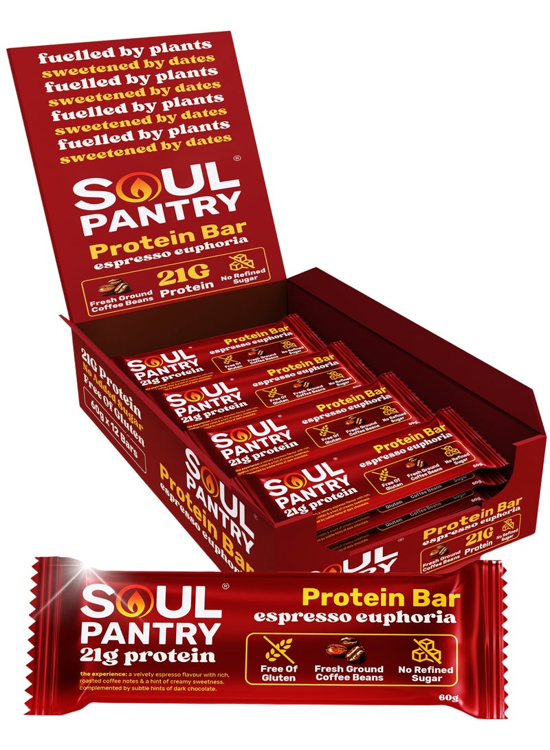 Soul Pantry Espresso Euphoria Whey Protein Bar | Sugar-Free, High Protein Blend with Fresh Coffee & Raw Almonds | Gluten-Free, Healthy Snacks (Pack of 6)