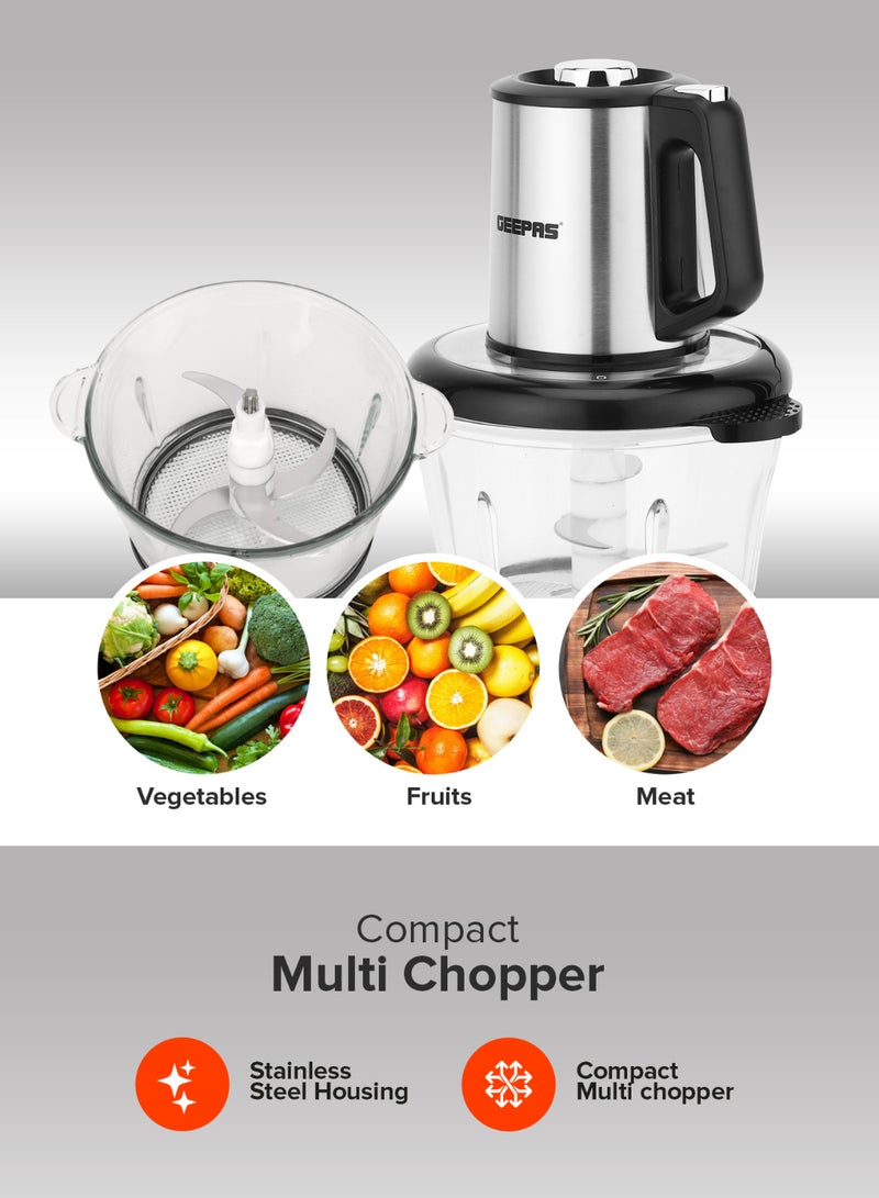 Multi Chopper, Compact Multi Chopper, 3 Speed Levels and Double Blade Assembly| Suitable for Chopping Vegetables, Fruits, Meat| Stainless Steel Blade Set for Fast and Effective Chopping 500 W GMC42026 Silver & black