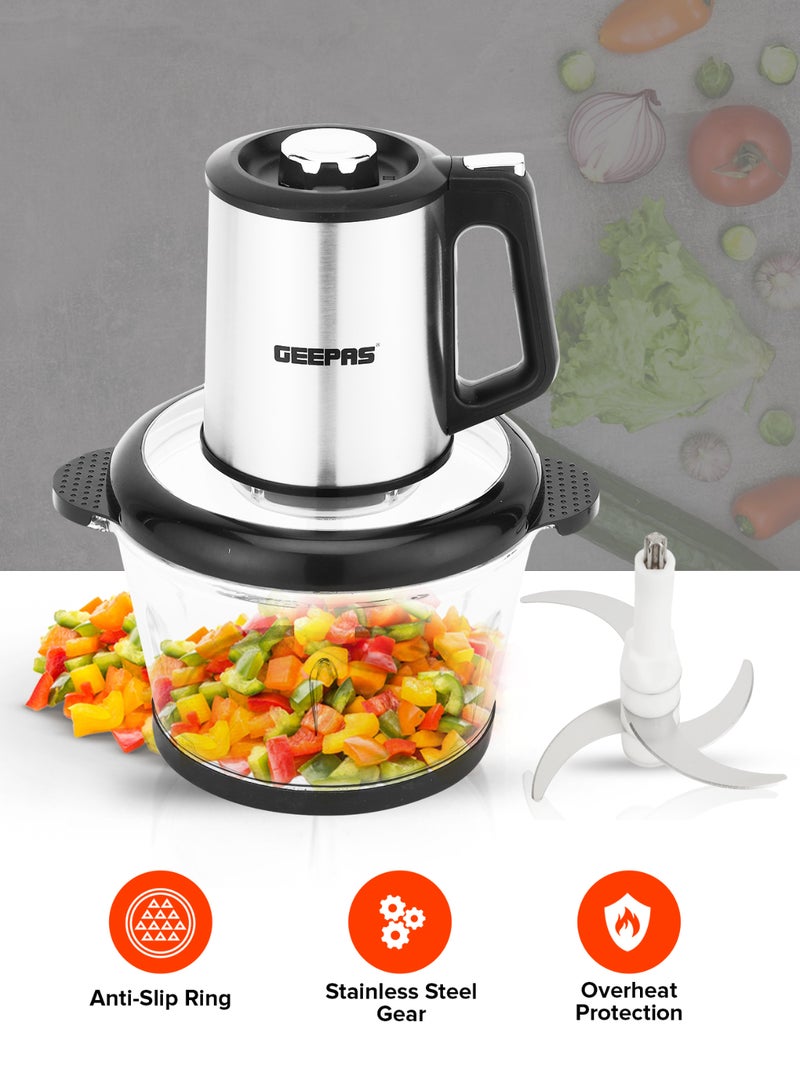 Multi Chopper, Compact Multi Chopper, 3 Speed Levels and Double Blade Assembly| Suitable for Chopping Vegetables, Fruits, Meat| Stainless Steel Blade Set for Fast and Effective Chopping 500 W GMC42026 Silver & black