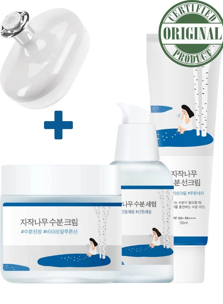 ROUND LAB Birch Juice Hydration & Protection Pack – Includes Birch Juice Moisturizing Cream 80ml & Birch Juice Serum 50ml with SPF50+ PA++++ | Vita Hyaluronic Acid, Moisture Filling, Hydrating Cream, and Moisturizing Sunscreen, No White Cast, Strong UV Protection, Ocean Friendly-Reef Safe