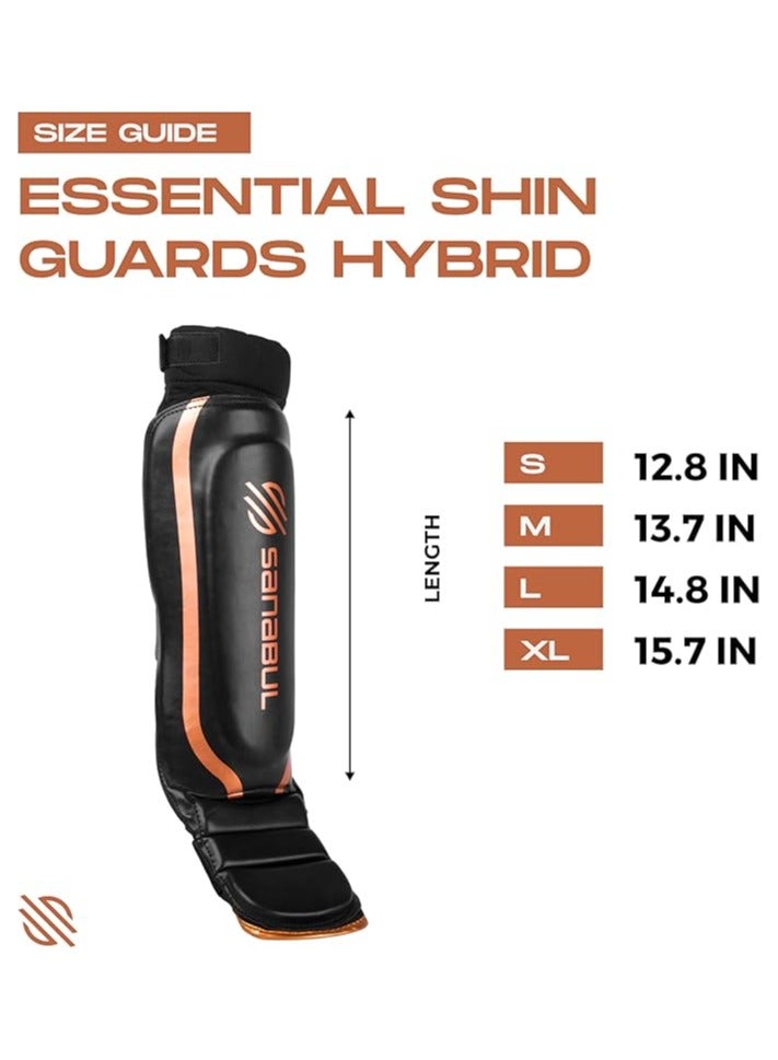 Essential Sleeve Kickboxing Shin Guards | MMA Shin Guards | Muay Thai Shin Guards | Hybrid Neoprene Design, X-small