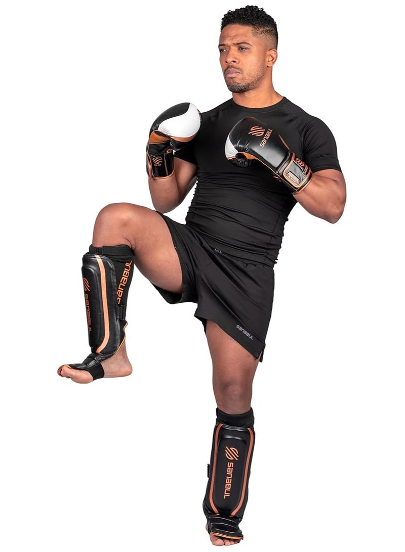 Essential Sleeve Kickboxing Shin Guards | MMA Shin Guards | Muay Thai Shin Guards | Hybrid Neoprene Design, X-small