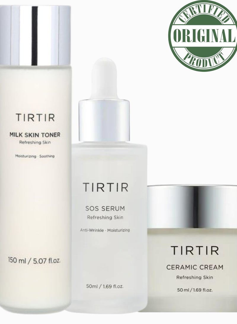 Tirtir Skin Care Collection - Milk Skin Toner 150ml, SOS Serum 50ml, Ceramic Cream 50ml