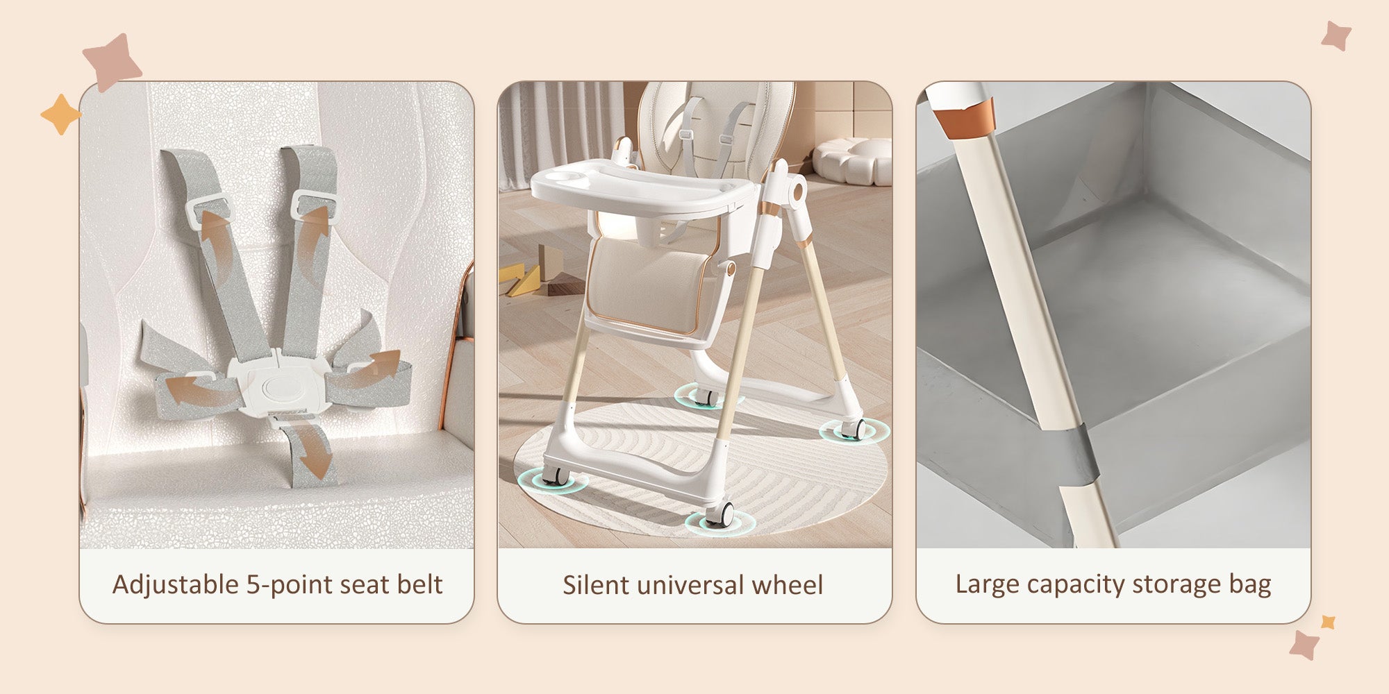 Baby High Chair High Chair for Toddlers Foldable Baby Chair Toddler Feeding Chair with Removable PU Leather and Tray