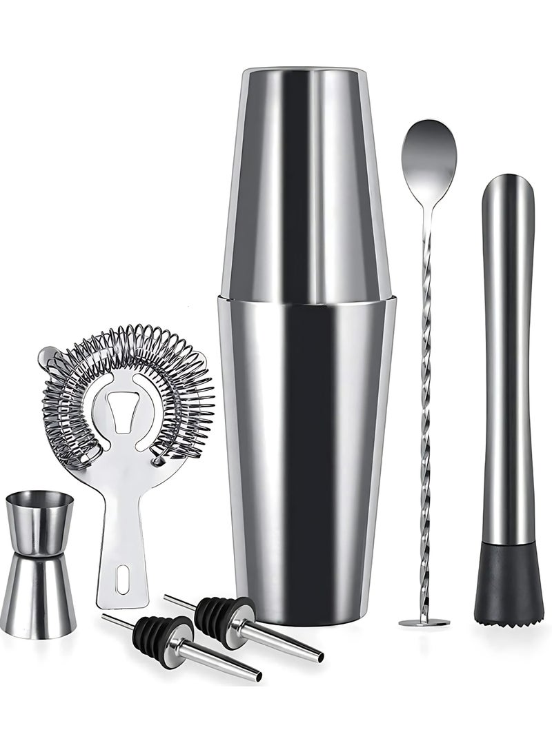 7-Piece Boston Cocktail Shaker Set – Stainless Steel Professional Mixing Tools for Home and Bar Use