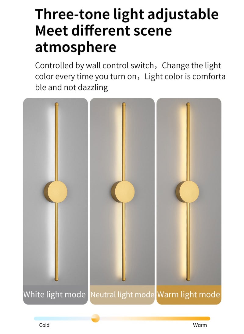 Modern Interior Wall Light 10W LED Wall Light, Gold Wall Light for Bedroom Living Room Corridor (Color : Three color temperatures, Size : 60 CM)