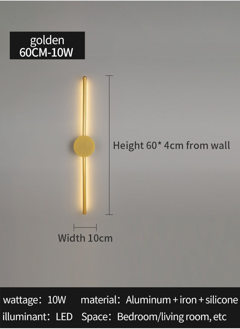 Modern Interior Wall Light 10W LED Wall Light, Gold Wall Light for Bedroom Living Room Corridor (Color : Three color temperatures, Size : 60 CM)