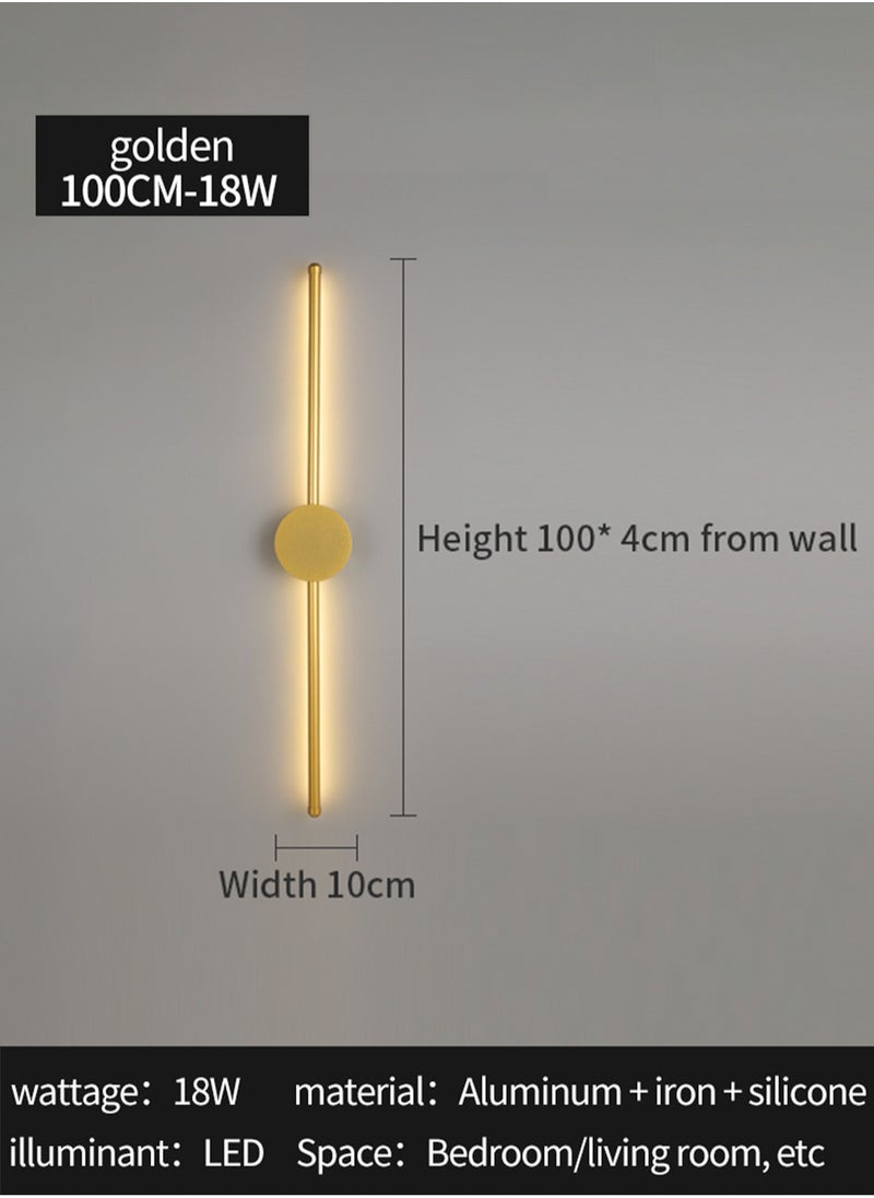 Modern Interior Wall Light 18W LED Wall Light, Gold Wall Light for Bedroom Living Room Corridor (Color : Three color temperatures, Size : 100 CM)